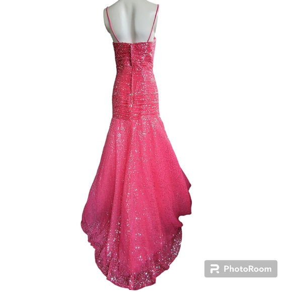 Tiffany Designs Pink Chiffon Sequined Rhinestones Mermaid Pageant / Prom Dress - Picture 4 of 15